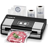 Fully Automatic Vacuum Sealer, 95Kpa Powerful Food Vacuum Sealer Machine, Auto Dry-Wet Detection | Bag Cutter | 2 Rolls Bags & 100 Pcs Precut Bags | Effortless Operation, Silver - Black