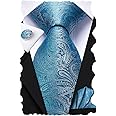 Hi-Tie Silk Paisley Ties for Men Necktie Pocket Square Cufflinks Set Foral Tie Sets Formal Business