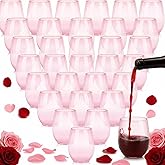 Layhit 32 Pcs Pink Stemless Wine Glasses Plastic Reusable Unbreakable Whiskey Champagne Drinking Glasses Cups for Valentine Wedding Anniversary Birthday Party (14 Oz)