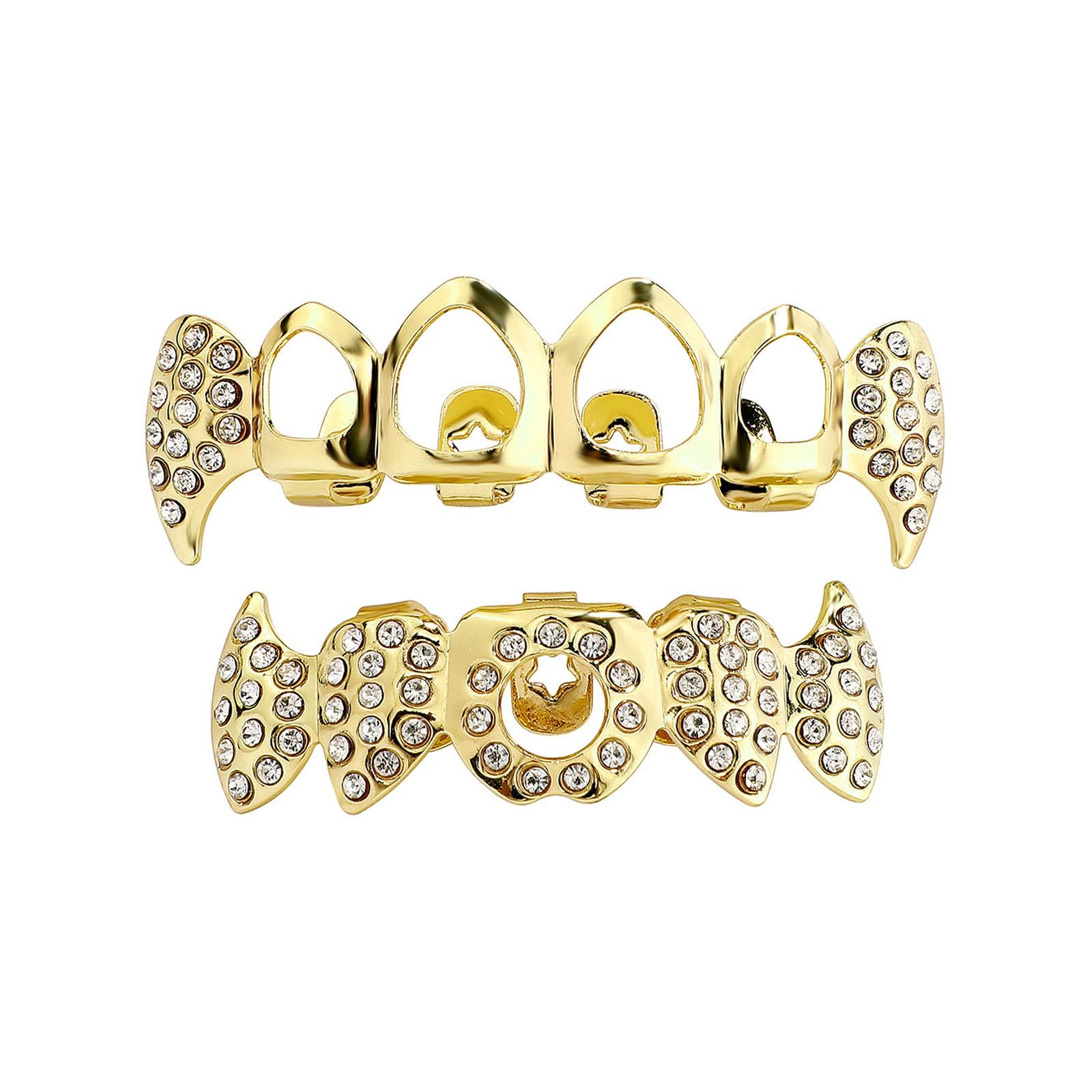 yufana Hip Hop Teeth Set, Golden Teeth, Hip Hop Teeth Grills, Gold Covered Teeth, Hip Hop Rapper, Glossy Top Bottom, Teeth Jewellery, Halloween Cosplay Party Gift (Gold3) — image 1