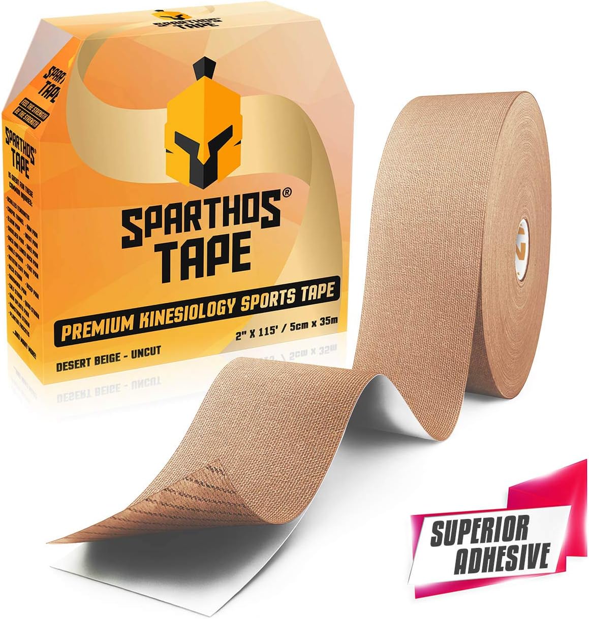 Sparthos Kinesiology Tape - Bulk Large Jumbo - Free Kinesio Taping Guide! - Support for Pro Athletic Kt Sports and Recovery - Rocktape Waterproof Tex Rock Gold Tapes - Uncut 115 ft Roll (Beige): Health & Personal Care