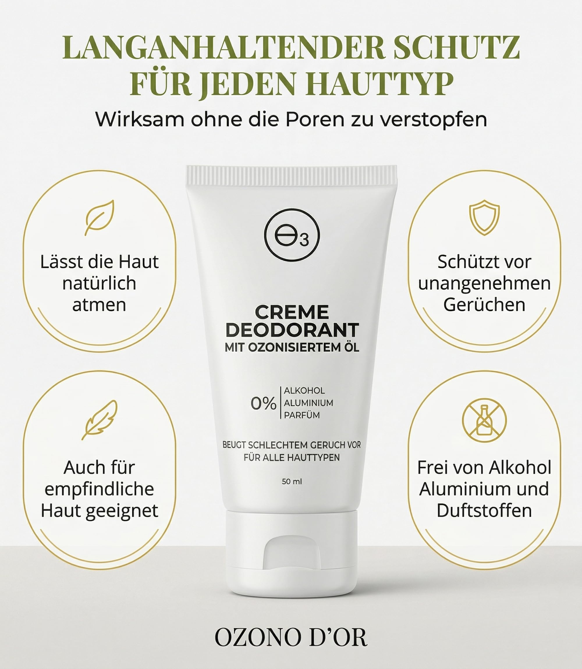 Deo Damen Bio 100% natürlich mit antibakteriellem ozonisiertem Öl für empfindliche Haut Deodorant for Men Deo ohne Aluminium ohne Parfum Deo Creme Damen ohne Parabene Geruchskontrolle 50 ml 5