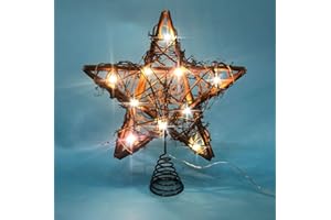 Christmas Tree Topper Farmhouse Christmas Decor Christmas Tree Decorations Rattan Natural Christmas Tree Star with 10 Warm LE