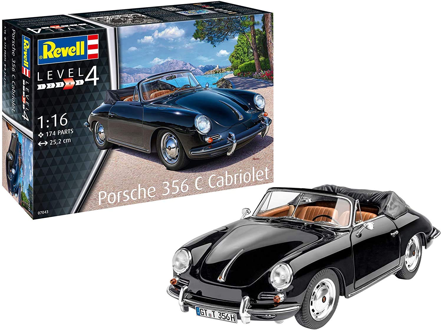 Revell RV07043 Der legendäre Porsche 356 C Cabriolet zum Selberbauen, Automodellbausatz 1:16, 25,2 cm Plastic Model kit, Various