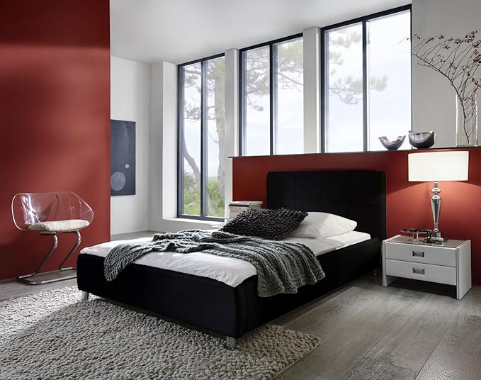 SAM Polsterbett 100x200 cm Zarah in schwarz, Bett mit Gepolstertem, Hohen Kopfteil, abgestepptes Design