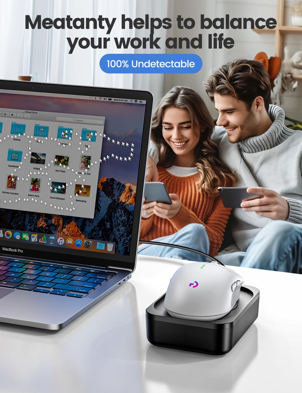 Meatanty Easier-to-Use Mouse Jiggler, 100% Undetectable Mouse Mover, Automatic Mouse Shaker Wiggler Computer Moving Device Pad, Mechanical Random Vibration for Office Remote Work and Life Balance