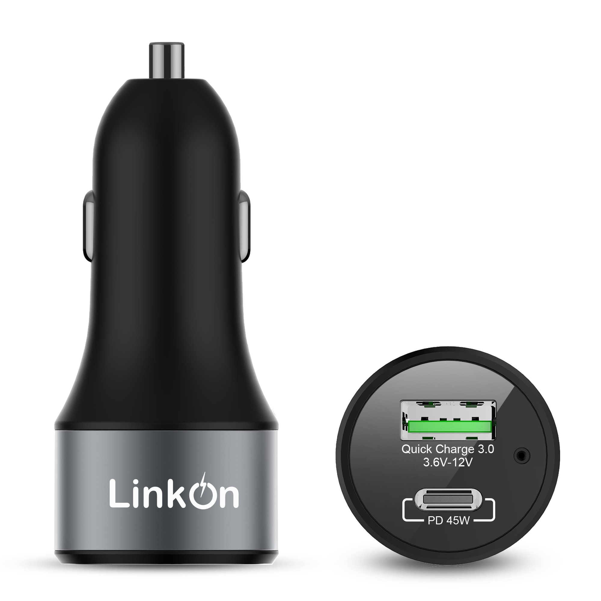 LinkOn 63W Car Charger With 45W USB-C PD3.0 PPS and 18W USB-A QC3.0 Compatible with MacBook Pro Chromebook iPhone Xs/Max/XR/X/8 iPad Pro/Air 2/Mini, Samsung Galaxy S9/S10/S20 Pixel Nexus Huawei
