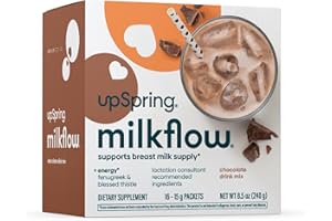 UpSpring Milkflow Energy Breastfeeding Supplement Drink Mix with Fenugreek, Chocolate Flavor, Lactation Supplement to Support Breast Milk Supply and B Vitamins, 16 Drink Mixes