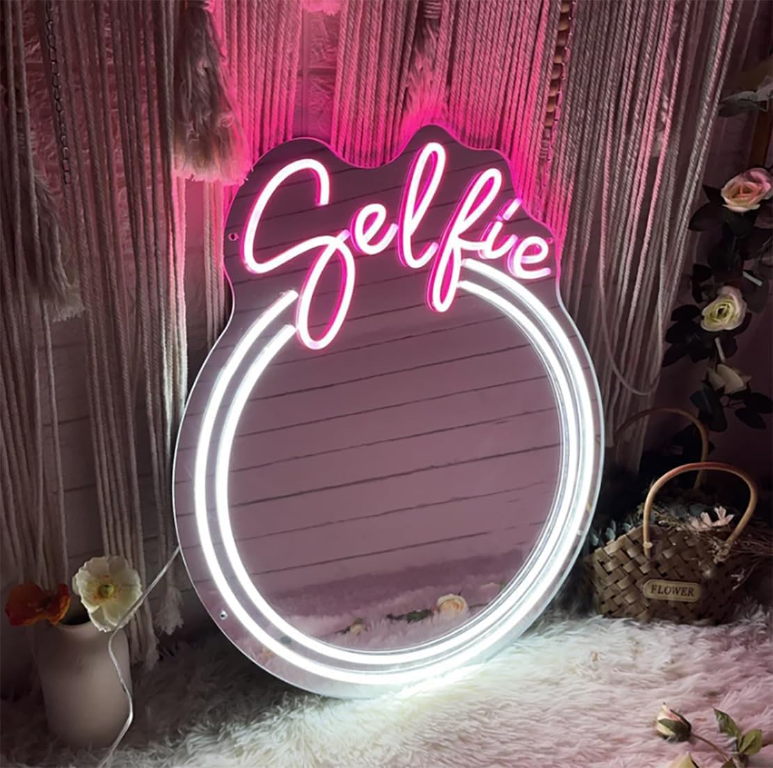 Ulalaza LED Acrylic Mirror Neon Light Heart/Cat/Letter/Wavy Wiggle Shape Witch's Mirror Gothic Wall Decor Romantic Various-shape Cute for Bedroom Decor Home Studio Dorm Room Wedding