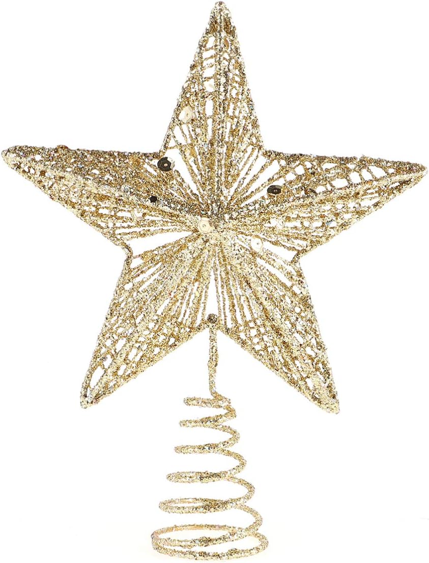 Tree Toppers - KESYOO Chritmas Glitter Star Tree Topper Exquisite Iron Star Tree Topper Ornament Metal Christmas Tree Decor for Home Bar Xmas Tree Decor(Gold)