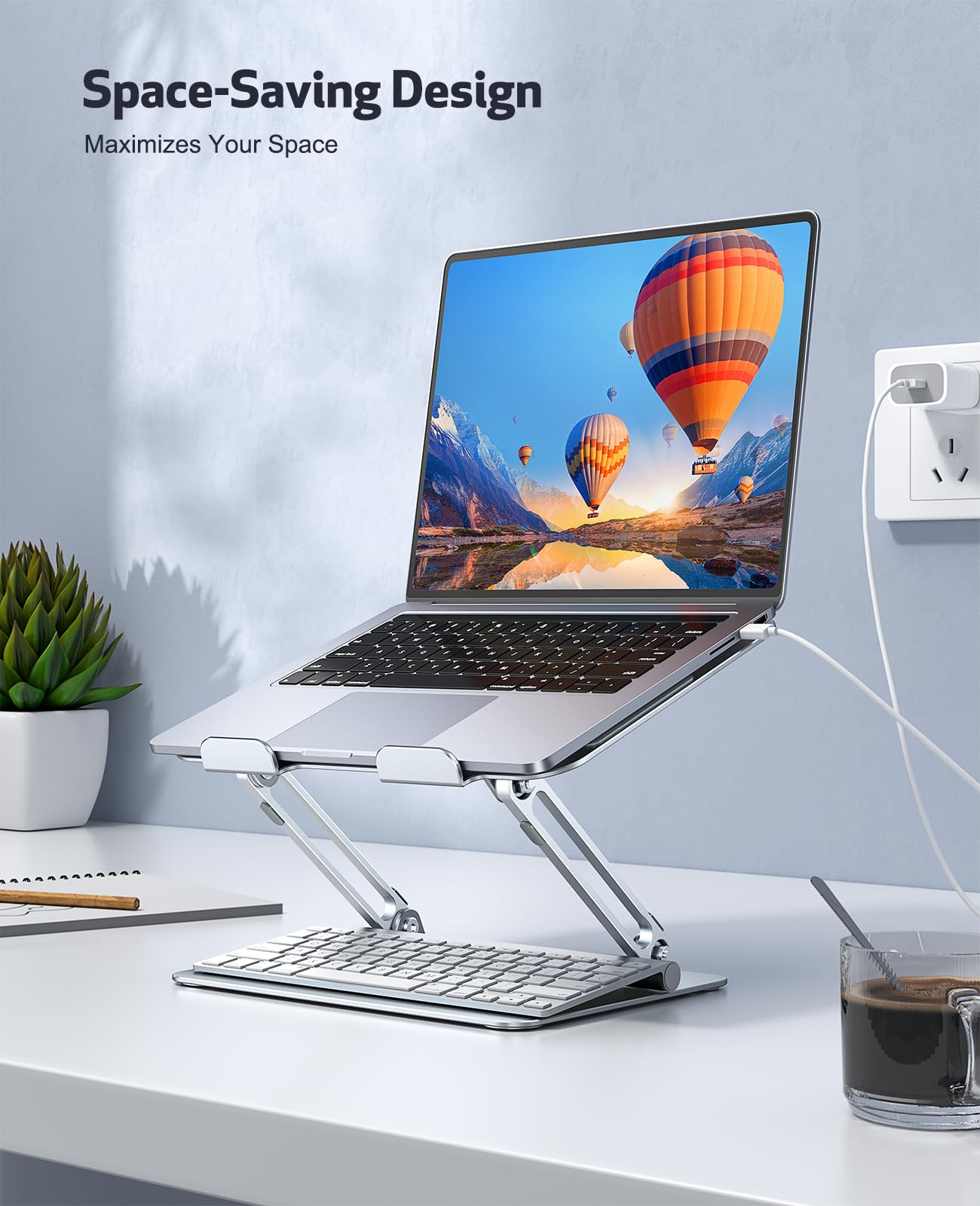 Soqool Adjustable Laptop Stand, Foldable Laptop Stand for Desk, Ventilated Aluminum Portable Laptop Riser, Notebook Computer Ergonomic Laptop Holder for MacBook Pro Air/HP/Dell (10-16'') Silver