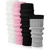 Shihanee 4 Pairs Fleece Leg Warmers for Women Thermal Elastic Skating Leg Warmer Solid Color Long Boot Socks for Daily Wear