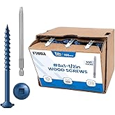 Fiuua #8 Pocket Hole Screws 1-1/2 Inch, 1 Lb Coarse Thread Wood Screws, 155PCS Square Drive, Washer Head, 4-Layer Coating, Drive Bit Included, (Blue)