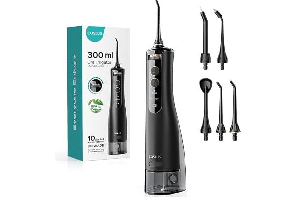 COSLUS E40 Water Portable Flosser for Teeth: Electric Flosser for Braces, Sensitive Teeth, Gums - Advanced 10 Pressure Settin
