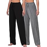 FEQO 2 Pack Women's Lounge Pants Wide Leg Yoga Pants Casual Pajama Bottoms