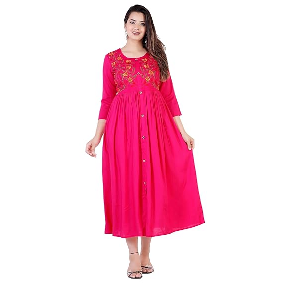 Women's Rayon Embroidery Work Kurti (Rani)
