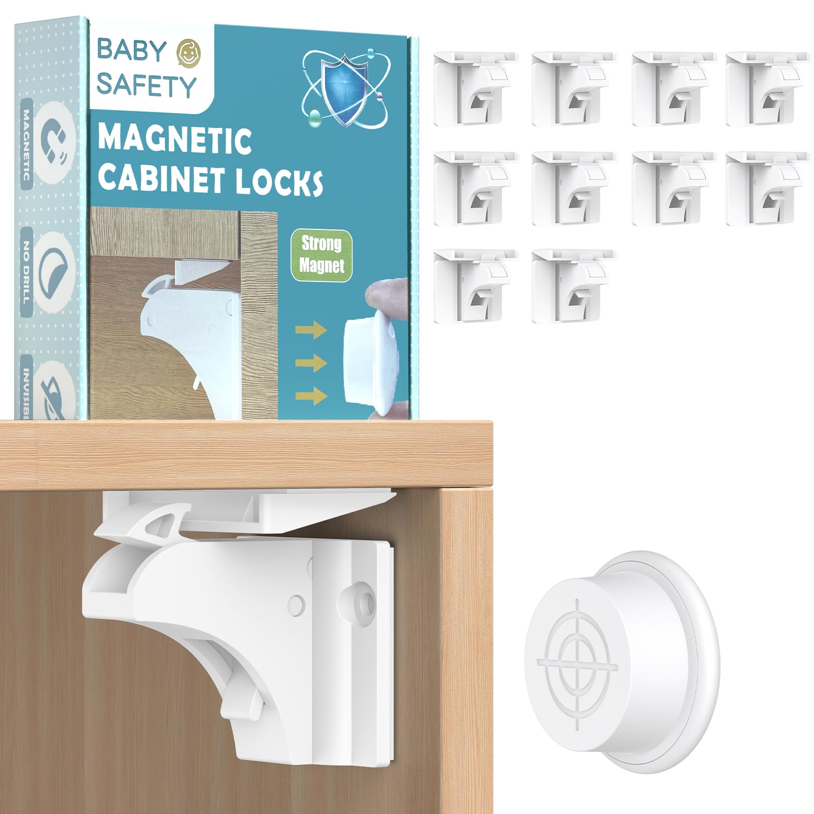 Dioxide 10+2 Magnetic Safety Lock for Children, Safety Locks for Locker, Drawer, Wardrobe, No Tools Needed, Easier to Install