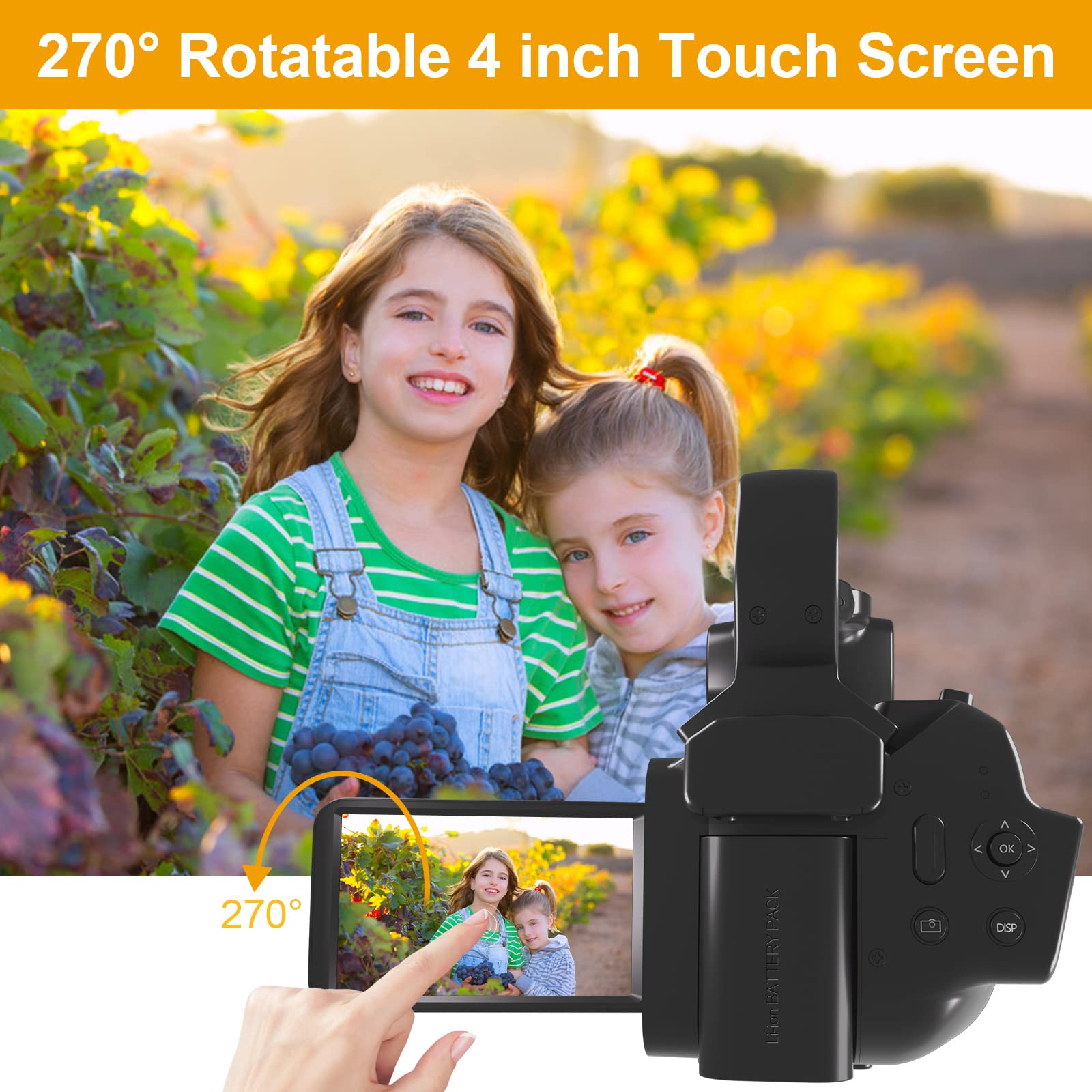 KOMERY Video Camera Camcorder UHD Video Camera 4K 64MP with Focus Function 4.0 Inch Touchscreen, 18X Zoom 4K Video Camera, 4K Camcorder with WiFi, HDMI Function YouTube Camera, Black-RX200 (RX200)