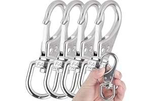 Faneta Stainless Steel Swivel Eye Snap Hooks, Flag Pole Clips, Marine Grade Scuba Diving Clips, Heavy Duty Spring Snap Hooks, Sturdy Metal Boat Hooks (4 Inch, M6/2#, 4-Pack)