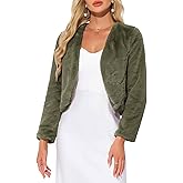 Allegra K Cropped Jacket for Women's Faux Fur with Pockets Long Sleeve Open Front Wedding Bolero Gowns Coat