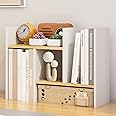 White Desk Organizers and Storage Small Desktop Bookshelf Length Expandable Desk Organization Shelves Counter Corner Book Shelf Adjustable Narrow Book Organizer for Desk Countertop
