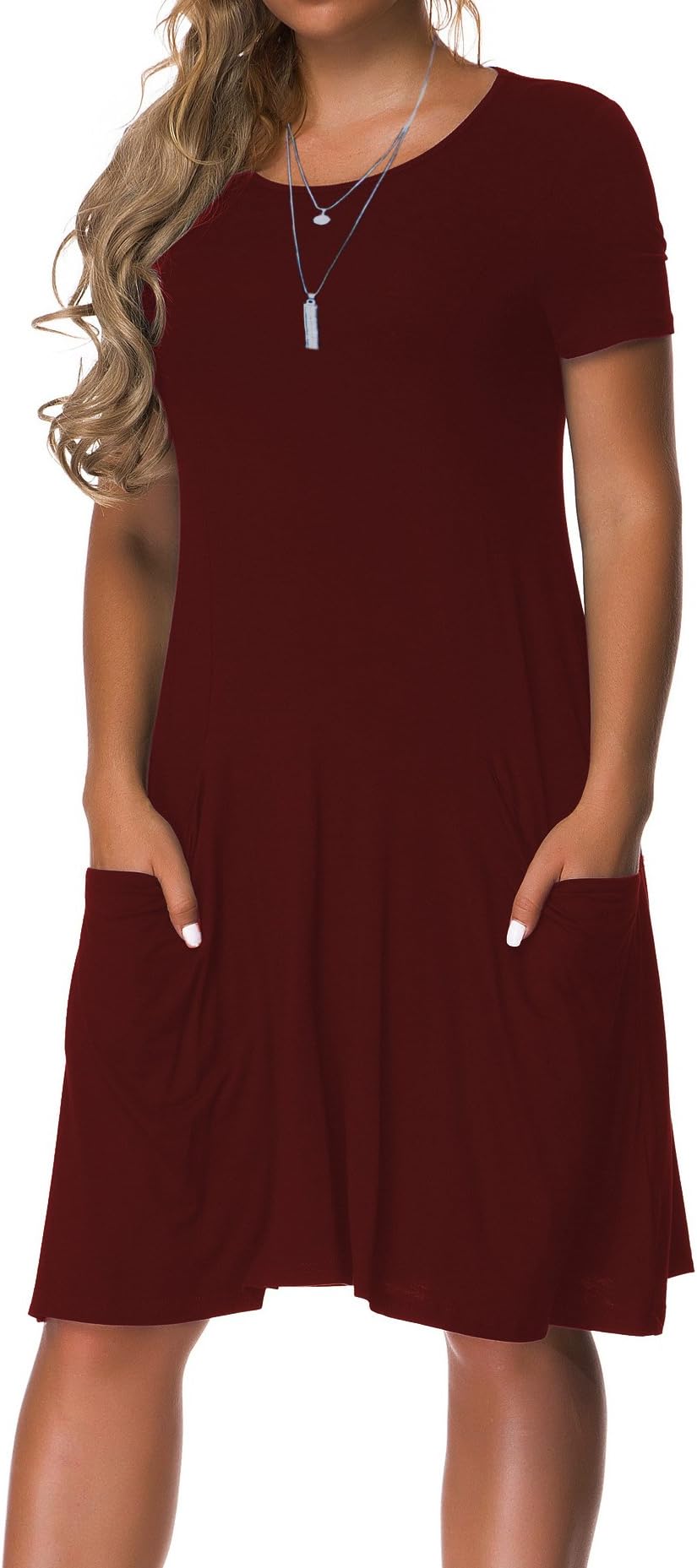 VOIANLIMO Women's Plus Size Casual Loose T Shirt Mini Dress with Pockets
