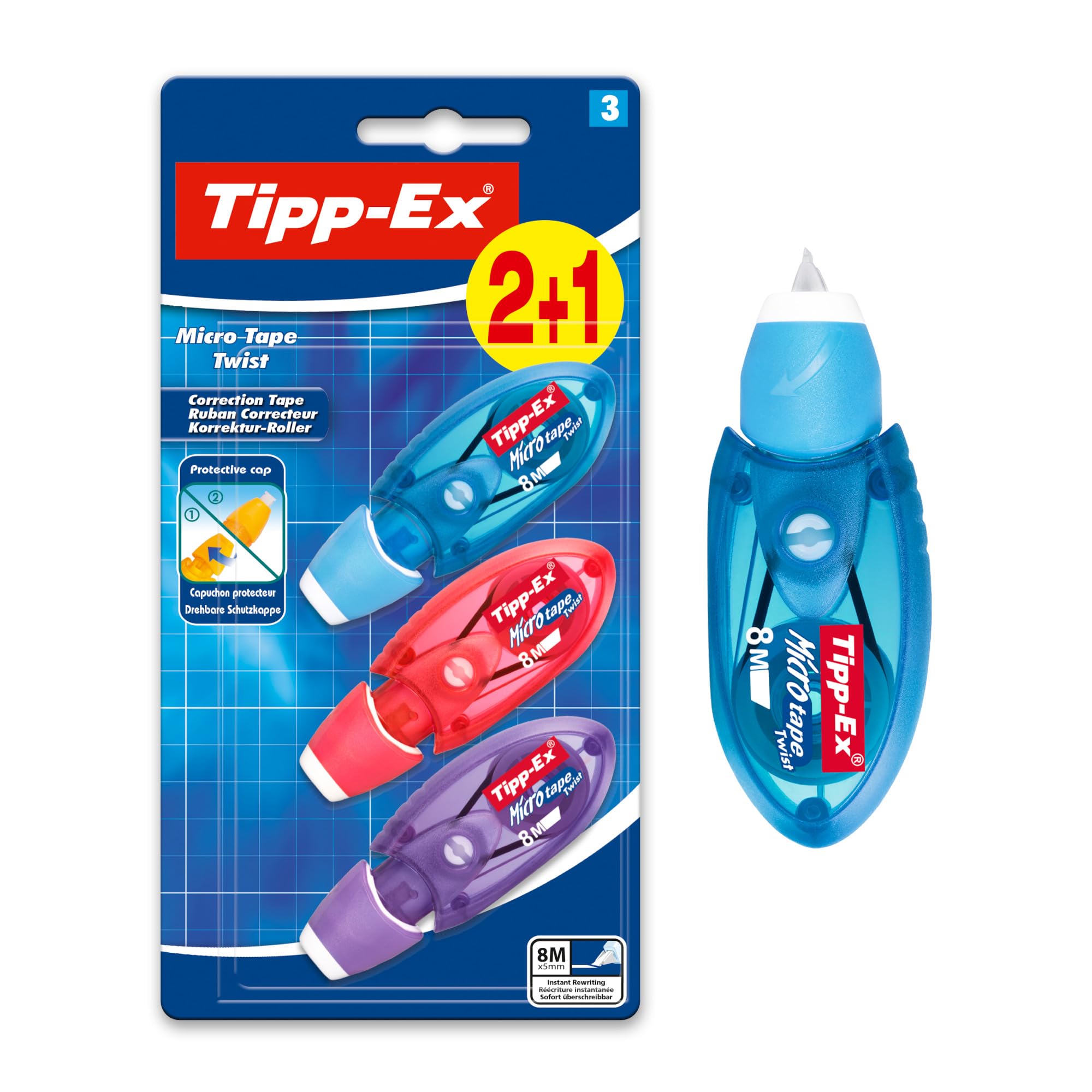 Tipp-Ex Micro Tape Twist - Assorted Colours (Value Pack of 2, Plus 1 Free)