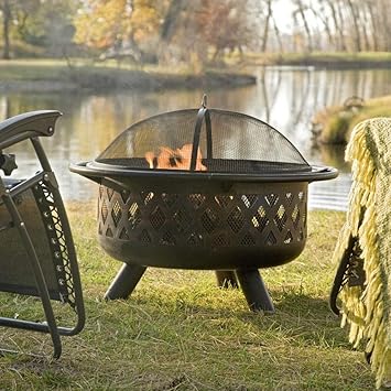 Swag Pads 36 Inch Bronze Fire Pit With Grill Grate Spark Screen