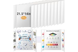 10 Pack Trifold Poster Board, IKAYAS 21.5 X 14 inch Double Sided White Poster Boards, Science Fair Display Boards Posterboard Foamboard for Mounting, Prints, Art, Display, Projects Classroom Supplies