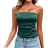 Strapless Tube Tops for Women Basic Ruched Crop Top Sleeveless Backless Bandeau Tanks Going Out Sexy Shirts
