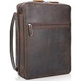 Polare Full Grain Leather Bible Cover Church Bag Bible Protective Book Holder Carrying Case Folder Organizer Portfolio, Dark Brown