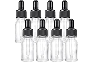 Kesell 8pcs Dropper Bottles Clear Glass Boston Round Bottle w/Black Glass Dropper for Essential Oils, Cosmetics, Perfumes, 1/