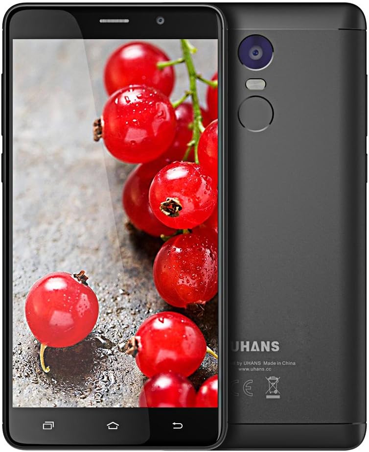 UHANS Note 4 32GB Sim Free Smartphone 5.5 inch 4G Android 7.0 Quad Core Mobile Phone 13.0MP + 5.0MP Camera Fingerprint Scanner 4000mAh Battery (Black)