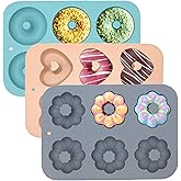 LGQUK 3 Pack Silicone Donut Pan for Baking, Non-Stick Doughnut Pan, 6 Cavity Heritage Bundtlette Cake Silicone Mold for Baking (Blue+Gray+Pink)