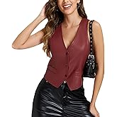 Ladyful Womens Faux Leather Vest Top Button Down Pu Corset Top Sleeveless V Neck Sexy Y2K Western Waistcoat