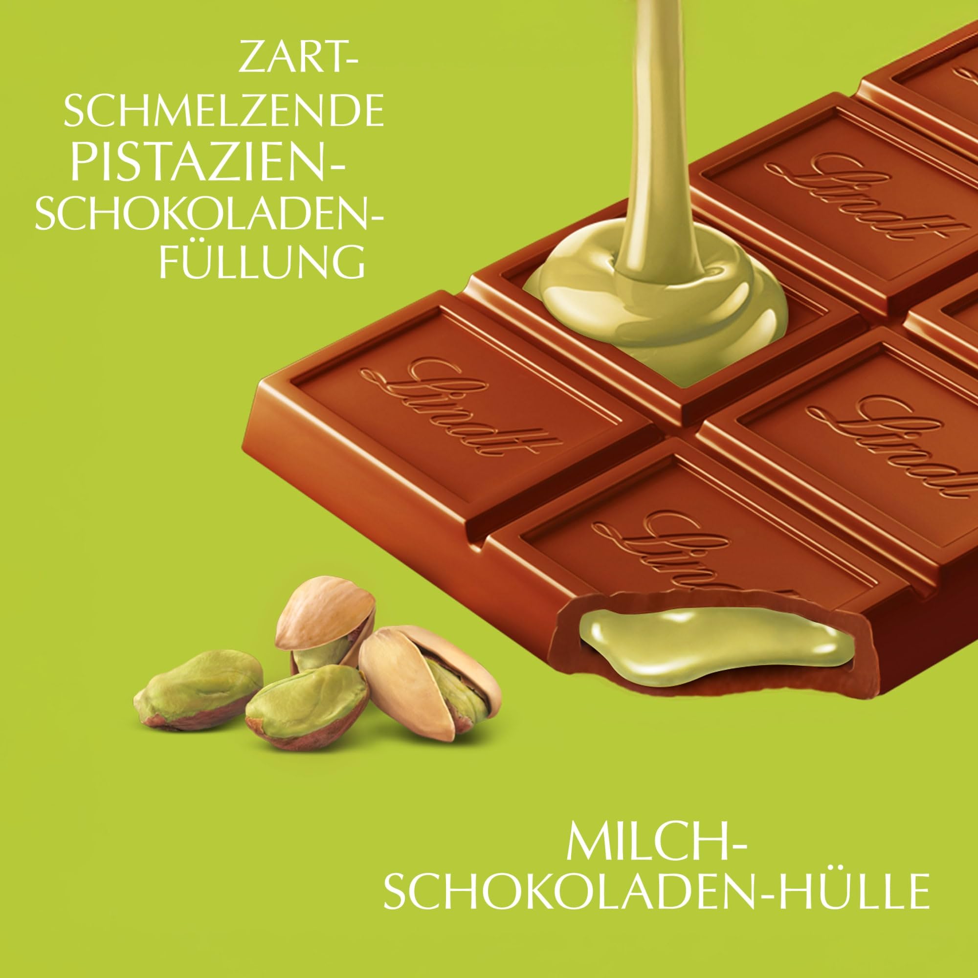 Lindt Schokolade | LINDOR Tafel Pistazie | 100g | feinste Vollmilch-Schokolade mit einer unendlich zartschmelzenden Pistazien-Creme-Füllung | Schokoladen-Tafel 2