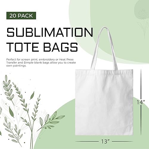 Joyclub 20 Pieces Sublimation Canvas Bags Blanks 14 x 13 Inch