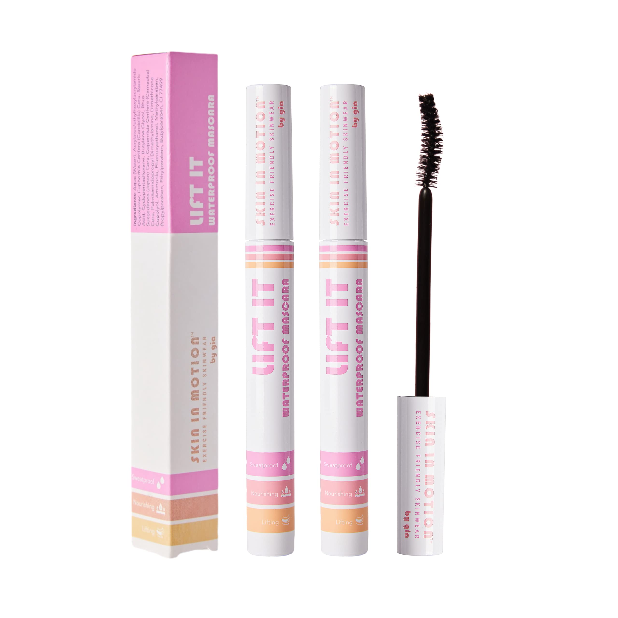 Skin in Motion | Lift It Waterproof & Sweatproof Mascara, Long Lasting & Non-Smudging Formula For Maximum Lash Lift Effect | Vegan Mascara Perfect for the Gym (Pack of 2)