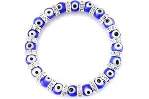 JEWELRIESHOP Turkish Evil Eye Bracelet Murano Glass Turkish Eye Bead Bracelet For Women (Red, Black, Blue Evil Eye Bracelet)