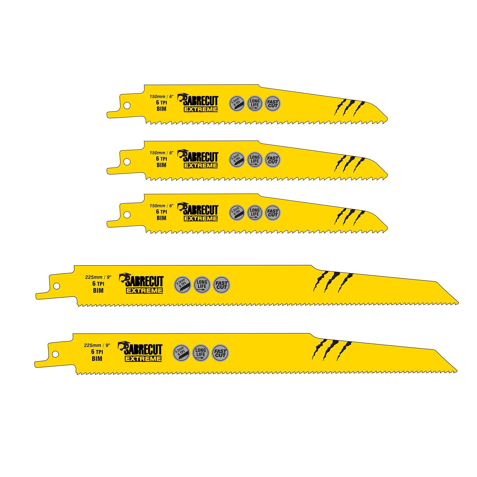 5 x SabreCut SCRSK5DF 150mm 225mm 6 TPI S610DF S1110DF Fast Wood and Metal Cutting Reciprocating Sabre Saw Blades