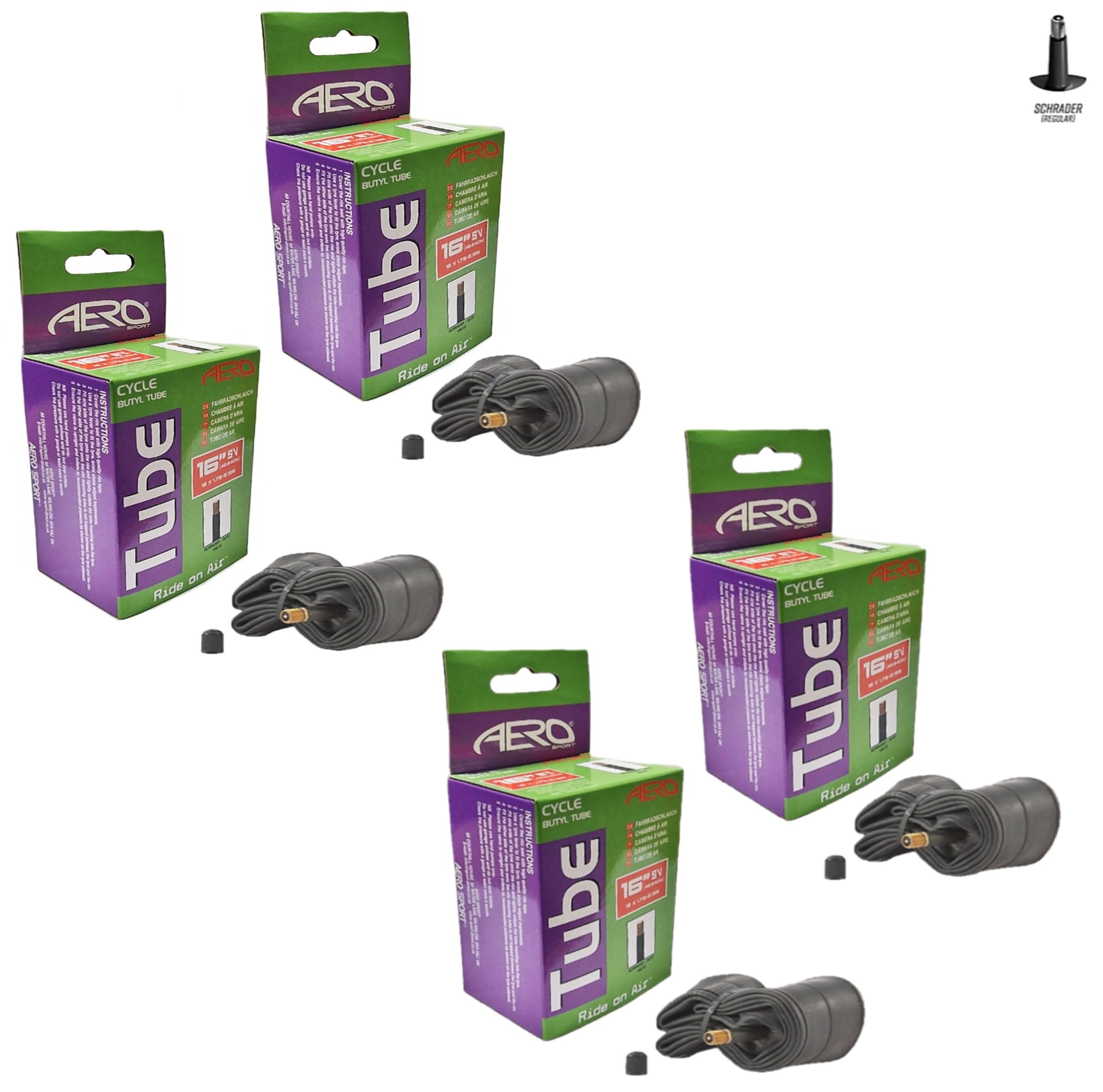 4 x Aero Sport Bike/E-Bike Butyl Rubber Inner Tubes to fit 16" x 1.75-2.125 with Schrader Valves
