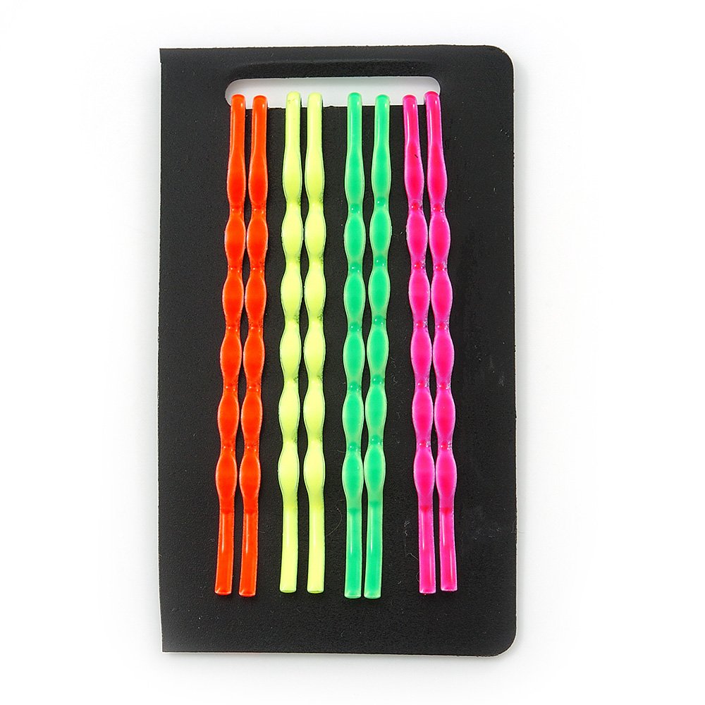 Set Of 4 Pair Hair Grips/Slides In Neon Orange/Neon Green/Neon Yellow/Neon Pink