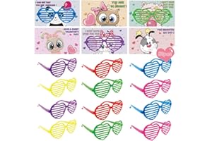 DINESIL 30 Pack Valentines Day Cards with Heart Shaped Glasses for Kids, Valentine Plastic Shutter Shade Glasses Valentine Exchange Cards for Kids Classroom Exchange Gifts, Valentines Party Favors Supplies
