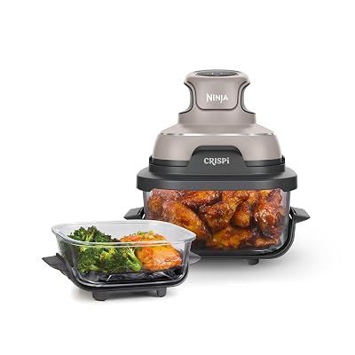 Ninja Crispi 4-in-1 Glass Air Fryer | 450°F | Non-Toxic | 4QT & 6-Cup Glass Containers w/Lids | Microwave, Freezer, Dishwasher Safe | Max Crisp, Air Fry, Bake, Recrisp | Stone | FN101ST