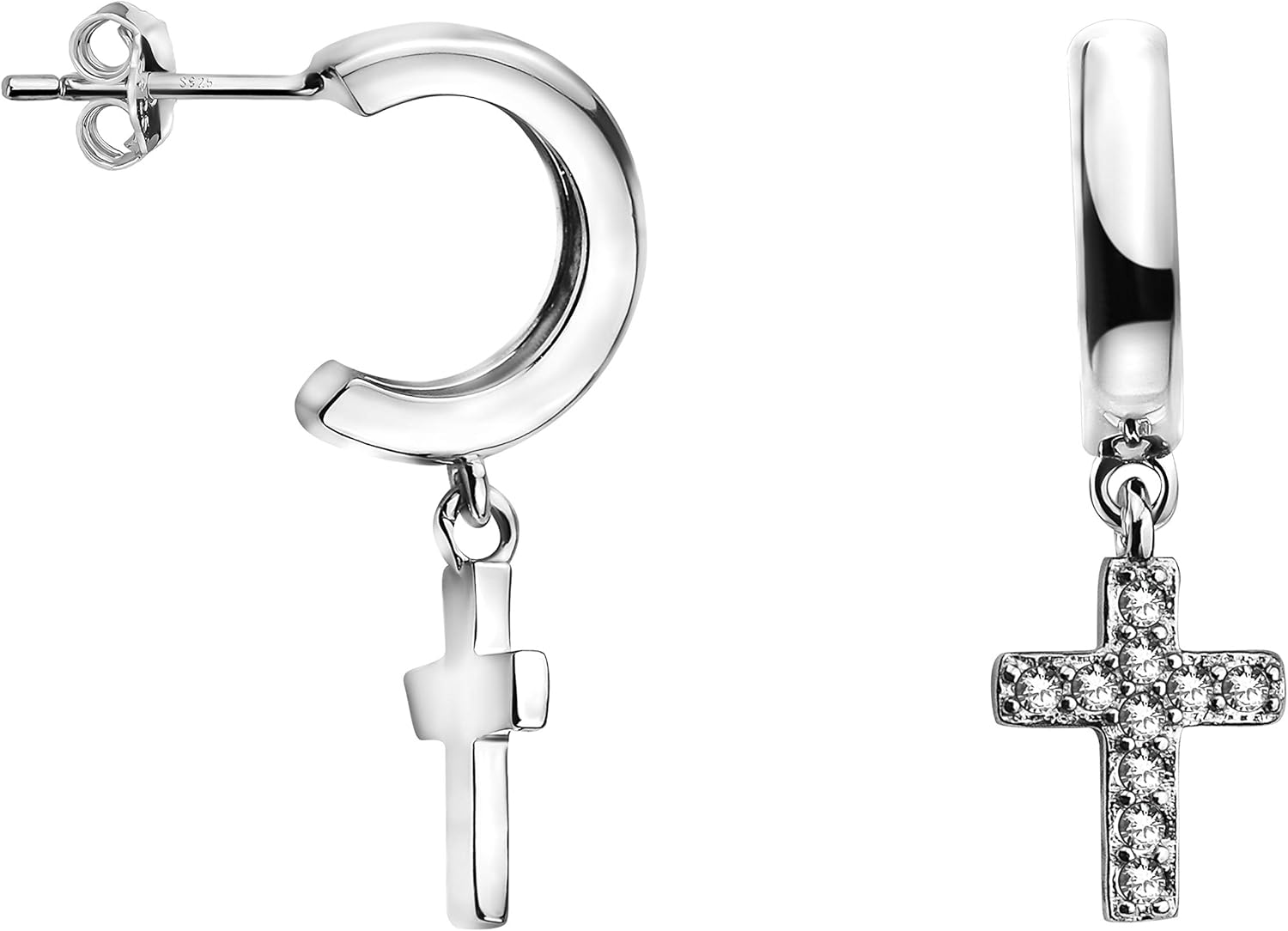 SOFIA MILANI - Women's Earrings 925 Silver - with Zirconia Stones - Stud Creoles with Cross Pendant - 20797