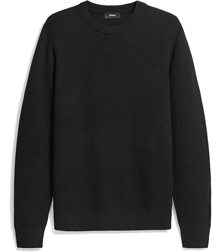 Theory Mens Riland Crewneck Grid in Light Bilen Black X-Small at