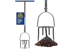 Hermsche Garden Tiller Manual Hand Tiller Garden Claw Cultivator Twist Tiller for Gardening Tool Long Handle Adjustable Steel Heavy Duty Lawn Aerator Soil Loosener Garden Tool Bed Plant Flower Box