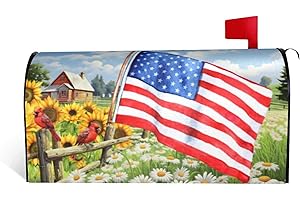 ADIKJXQH American Flag Magnetic Mailbox Cover Standard Size 18 X 21 Inch Summer Sunflower Mailbox Post Cover Waterproof Patriotic Memorial Day 4th of July Welcome Mailbox Cover for Garden Yard Home Decor