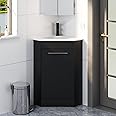 eclife 26" Corner Bathroom Vanity Sink Combo for Small Space Freestanding Storage Cabinet with White Resin Sink and Matte Black Faucet, Black