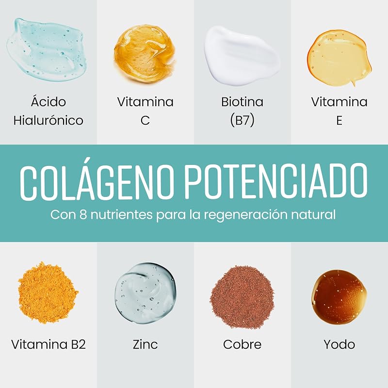 Colágeno Hidrolizado Alta Dosis 2450 mg | Colageno Marino con Acido Hialuronico Capsulas | Colageno Hidrolizado con Vitamina C, E, B2 y Zinco | Colágeno para Articulaciones Piel Cabello | VitaBright